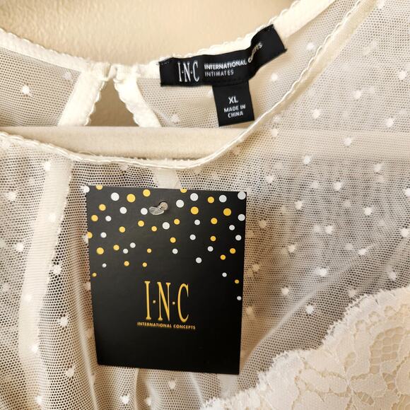 INC International Concepts Women White Cupped Swiss Dot Thong Bodysuit Size XL - Picture 4 of 5